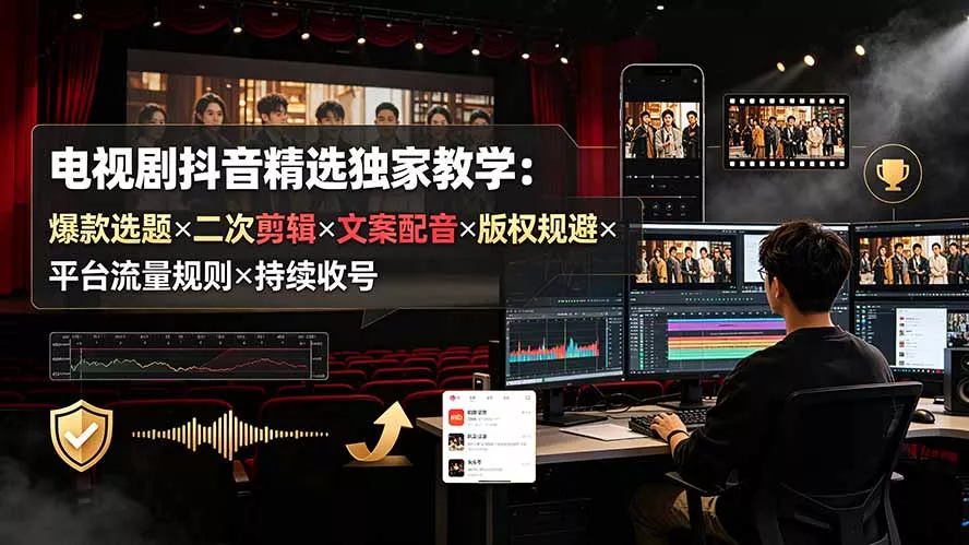 电视剧抖音精选独家教学:爆款选题×二次剪辑×文案配音×版权规避×平台流量规则×持续收益账号 电视剧抖音精选独家教学:爆款选题×二次剪辑×文案配音×版权规避×平台流量规则×持续收益账号