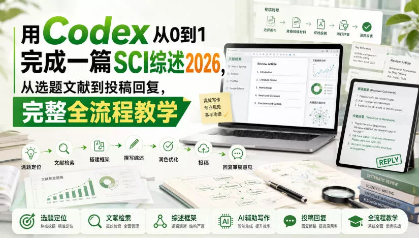 用Codex从0到1完成一篇SCI综述2026，从选题文献到投稿回复，完整全流程教学胖子网创胖子网创