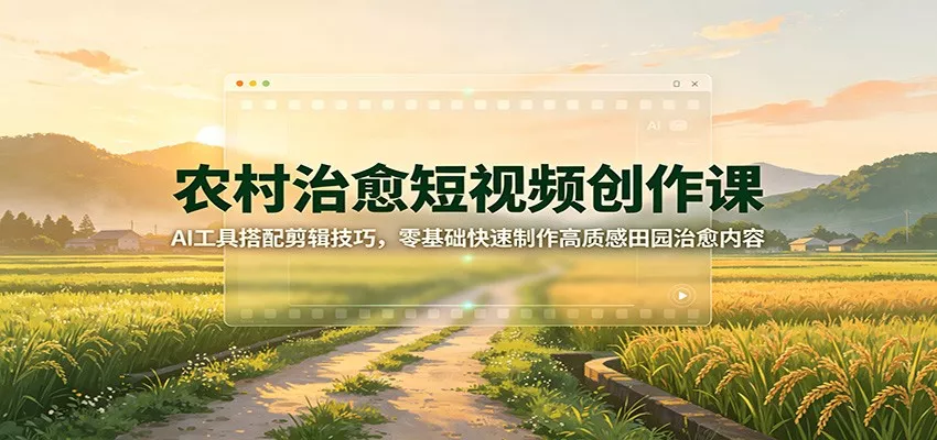 农村治愈短视频创作课：AI工具搭配剪辑技巧，零基础快速制作高质感田园治愈内容胖子网创胖子网创