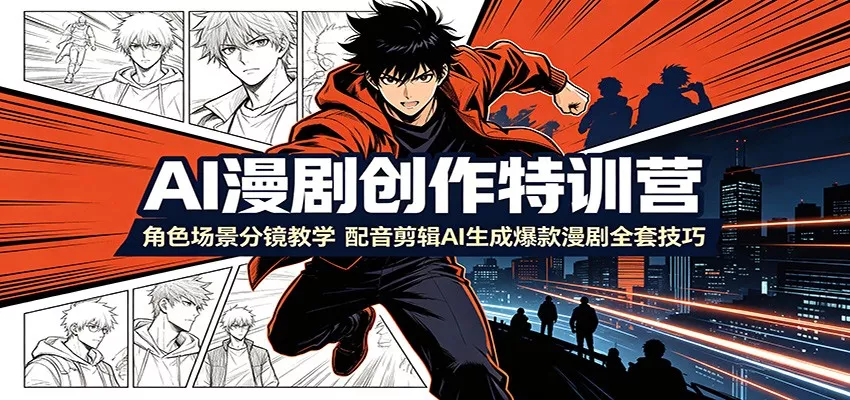 AI漫剧创作特训营：角色场景分镜教学，配音剪辑AI生成爆款漫剧全套技巧胖子网创胖子网创