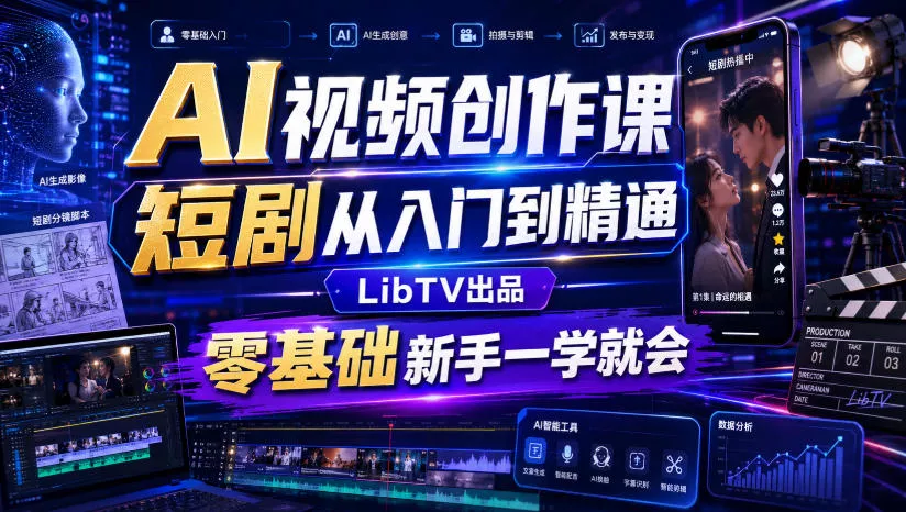 AI视频创作课，短剧从入门到精通，LibTV出品，零基础新手一学就会胖子网创胖子网创
