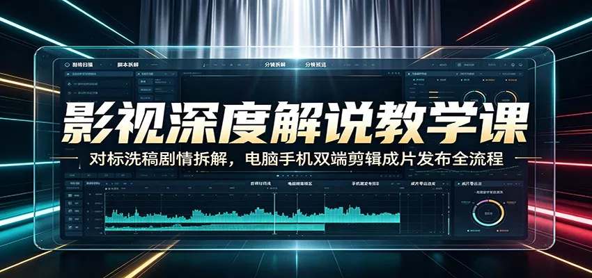 影视深度解说教学课：对标洗稿剧情拆解，电脑手机双端剪辑成片发布全流程胖子网创胖子网创