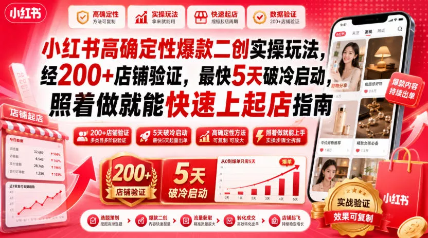 小红书高确定性爆款二创实操玩法,经200+店铺验证,最快5天破冷启动,照着做就能快速上起店指南 小红书高确定性爆款二创实操玩法,经200+店铺验证,最快5天破冷启动,照着做就能快速上起店指南