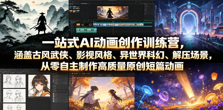 一站式AI动画创作训练营，涵盖古风武侠、影视风格、异世界科幻、解压场景，从零自主制作高质量原创短篇动画(更新)胖子网创胖子网创