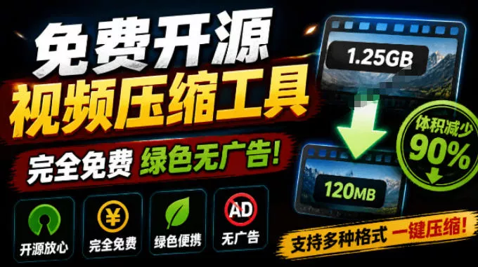 Github开源视频压缩瘦身工具，轻松压缩90%，并保持画质清晰，完全免费绿色无广告！VideoSlim胖子网创胖子网创