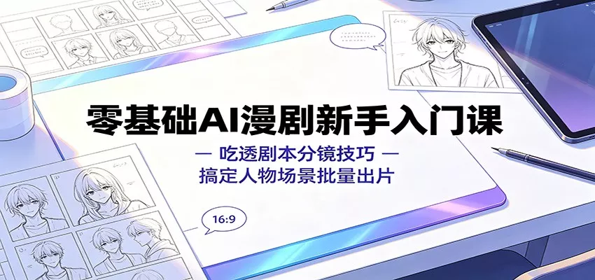 零基础AI漫剧新手入门课：吃透剧本分镜技巧，搞定人物场景批量出片胖子网创胖子网创