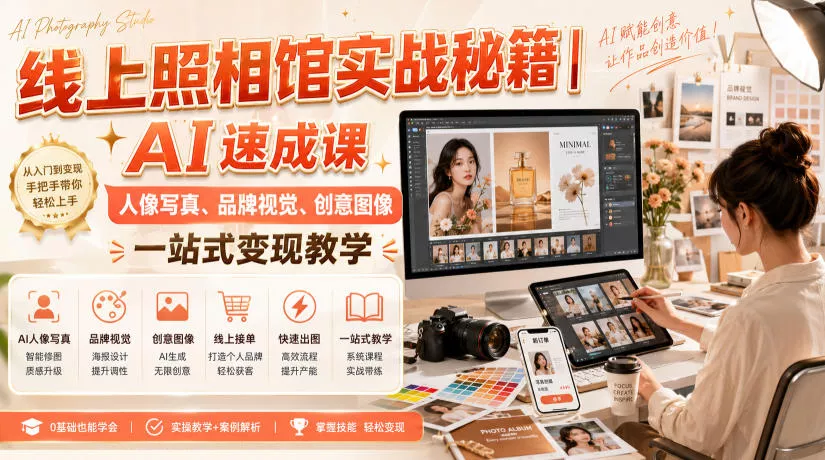 线上照相馆实战秘籍｜AI速成课，人像写真、品牌视觉、创意图像一站式变现教学胖子网创胖子网创