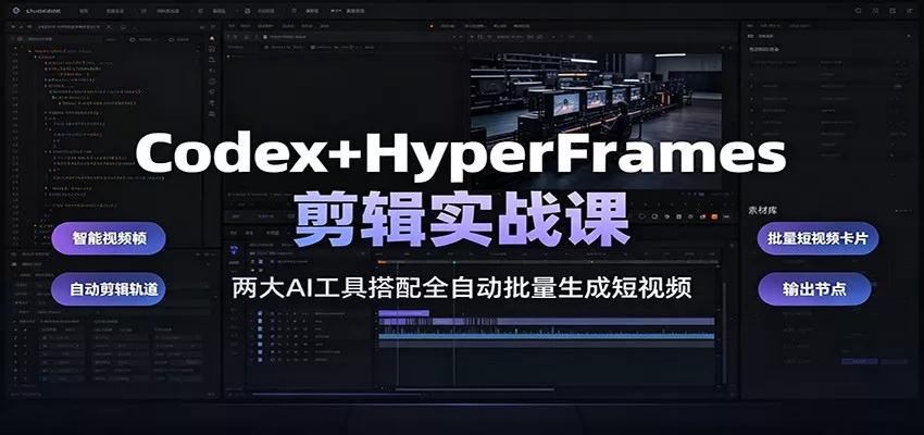 Codex+HyperFrames剪辑实战课：两大AI工具搭配全自动批量生成短视频胖子网创胖子网创