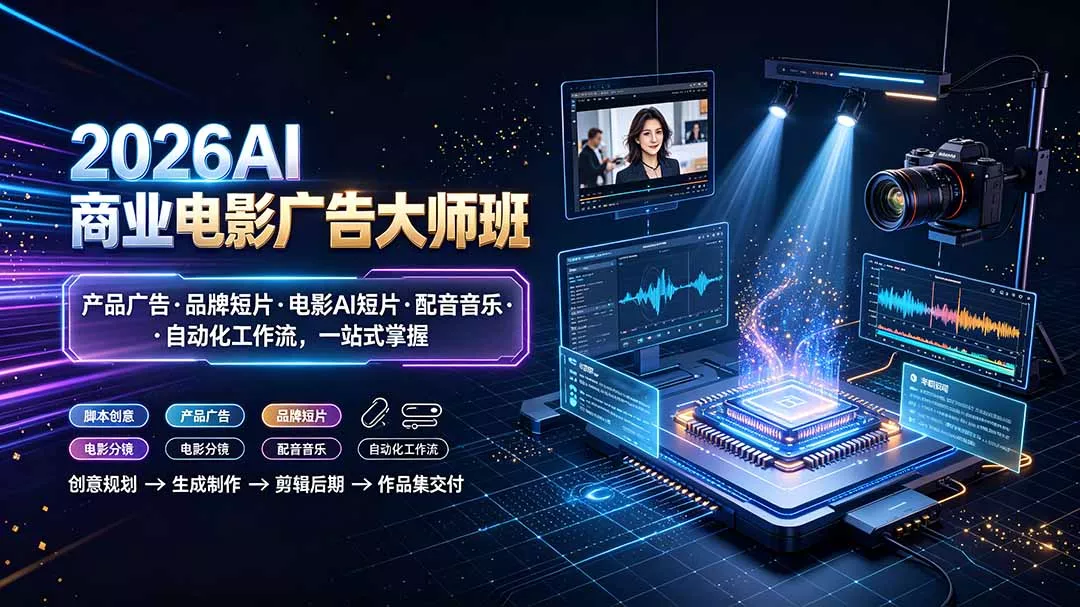 2026AI商业电影广告大师班:产品广告·品牌短片·电影AI短片·配音音乐·自动化工作流,一站式掌握 2026AI商业电影广告大师班:产品广告·品牌短片·电影AI短片·配音音乐·自动化工作流,一站式掌握