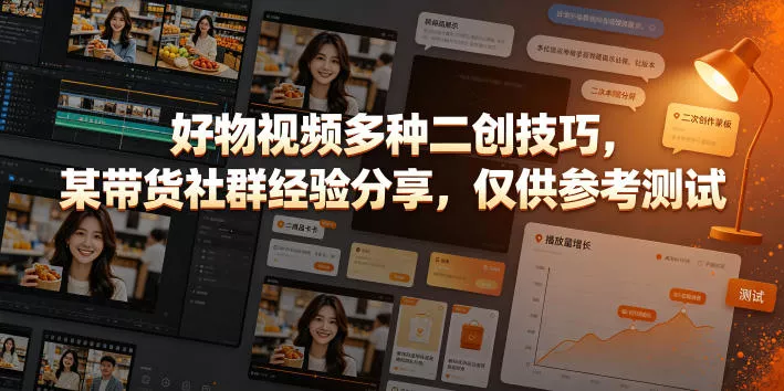 好物视频多种二创技巧，某带货社群经验分享，仅供参考测试胖子网创胖子网创