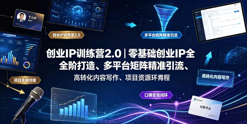 创业IP训练营2.0｜零基础创业IP全阶打造、多平台矩阵精准引流、高转化内容写作、项目资源对接与口碑变现闭环课程胖子网创胖子网创