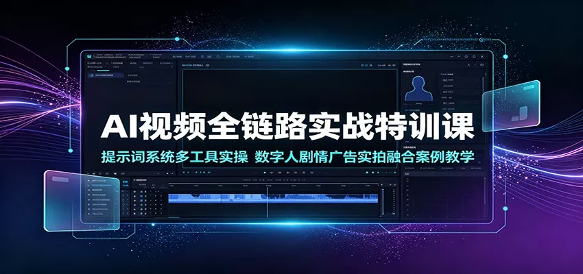 AI视频全链路实战特训课：提示词系统多工具实操，数字人剧情广告实拍融合案例教学胖子网创胖子网创