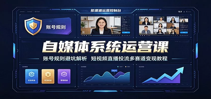 自媒体系统运营课：账号规则避坑解析，短视频直播投流多赛道变现教程胖子网创胖子网创