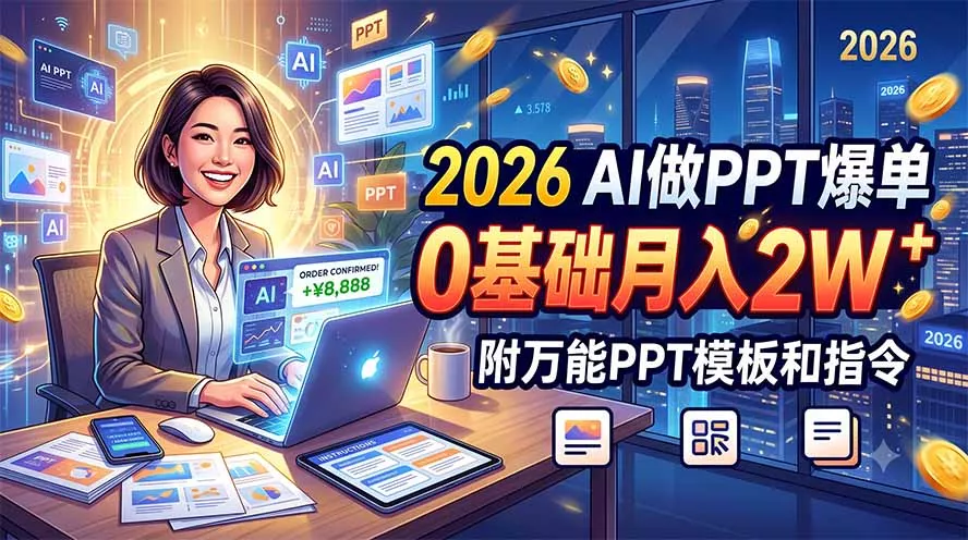 2026 AI做PPT爆单，0基础月入2W，附万能PPT模板和指令胖子网创胖子网创