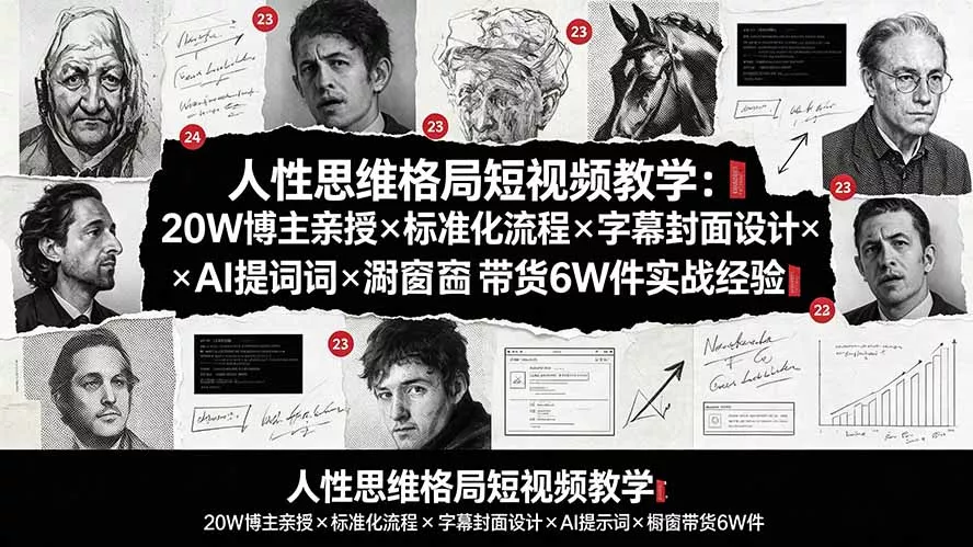 人性思维格局短视频教学：20W博主亲授×标准化流程×字幕封面设计×AI提示词×橱窗带货6W件实战经验胖子网创胖子网创