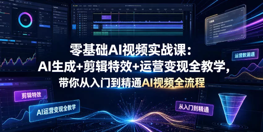 零基础AI视频实战课:AI生成+剪辑特效+运营变现全教学,带你从入门到精通AI视频全流程 零基础AI视频实战课:AI生成+剪辑特效+运营变现全教学,带你从入门到精通AI视频全流程