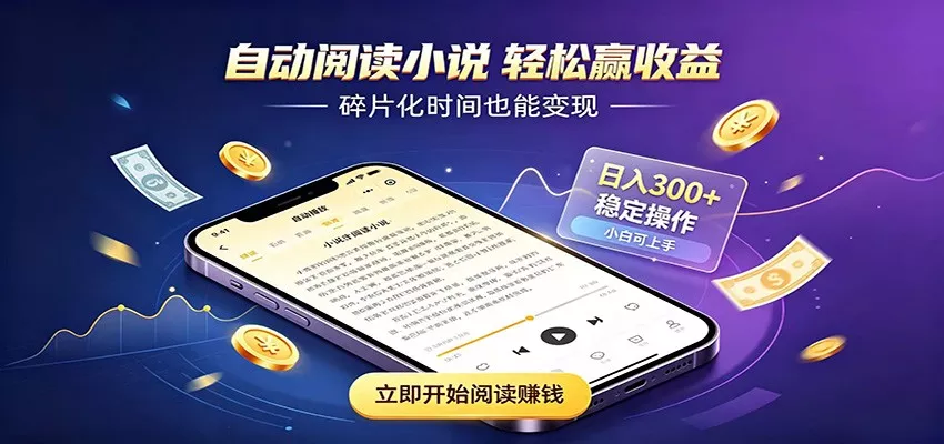 挂机看小说，全程自动运行不费精力，每日稳定赚三百胖子网创胖子网创
