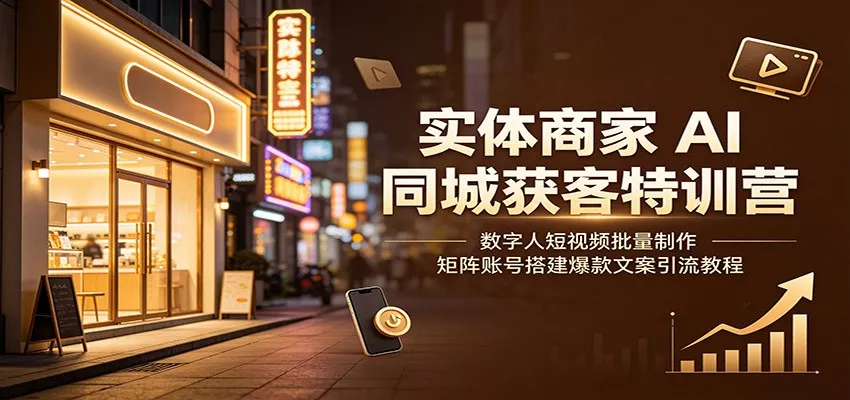 实体商家AI同城获客特训营：数字人短视频批量制作，矩阵账号搭建爆款文案引流教程胖子网创胖子网创