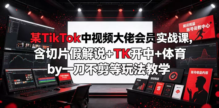 某TikTok中视频大佬会员实战课，含切片假解说+TK开中+体育by一刀不剪等玩法教学胖子网创胖子网创