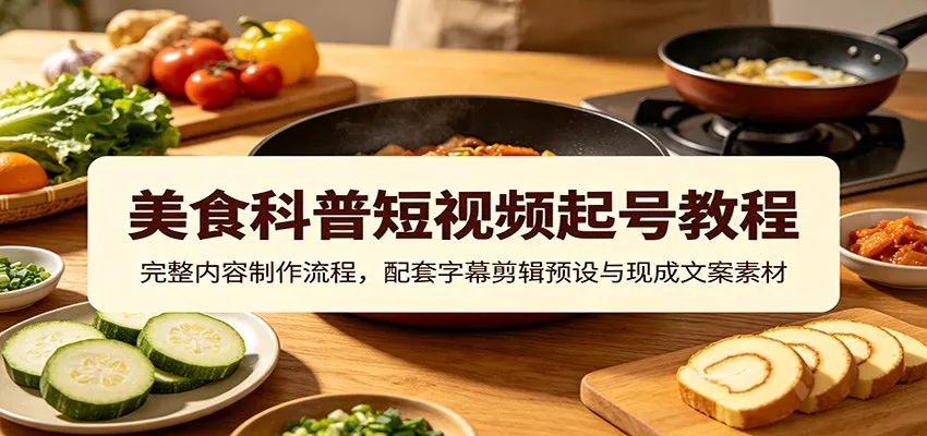 美食科普短视频起号教程：完整内容制作流程，配套字幕剪辑预设与现成文案素材胖子网创胖子网创