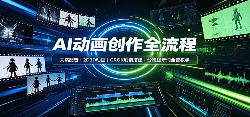 AI动画创作全流程：文案配音，2D3D动画，GROK剧情搭建，分镜提示词全套教学胖子网创胖子网创
