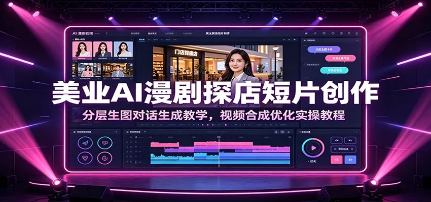 美业AI漫剧探店短片创作：分层生图对话生成教学，视频合成优化实操教程胖子网创胖子网创