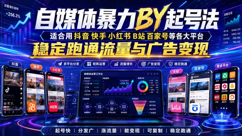自媒体暴力搬运起号法，适合用抖音快手小红书B站百家号等各大平台，稳定跑通流量与广告变现胖子网创胖子网创