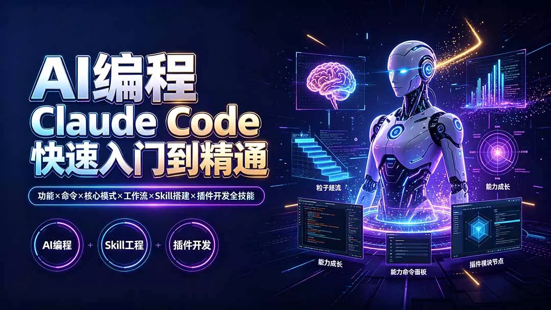 AI编程 Claude Code快速入门到精通：功能×命令×核心模式×工作流×Skill搭建×插件开发全技能胖子网创胖子网创