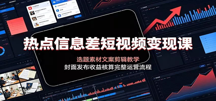 热点信息差短视频变现课：选题素材文案剪辑教学，封面发布收益核算完整运营流程胖子网创胖子网创