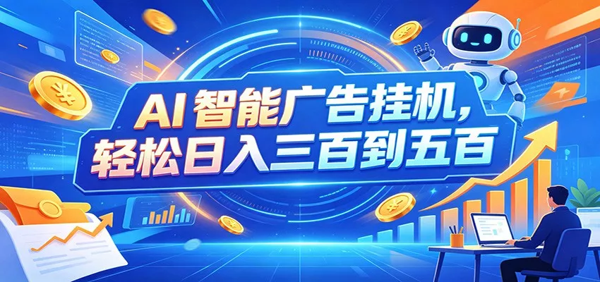 AI智能广告挂机，24小时自动跑，日入300-500，新手零门槛胖子网创胖子网创
