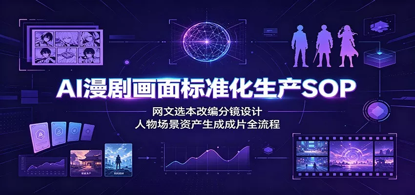 AI漫剧画面标准化生产SOP：网文选本改编分镜设计，人物场景资产生成成片全流程胖子网创胖子网创
