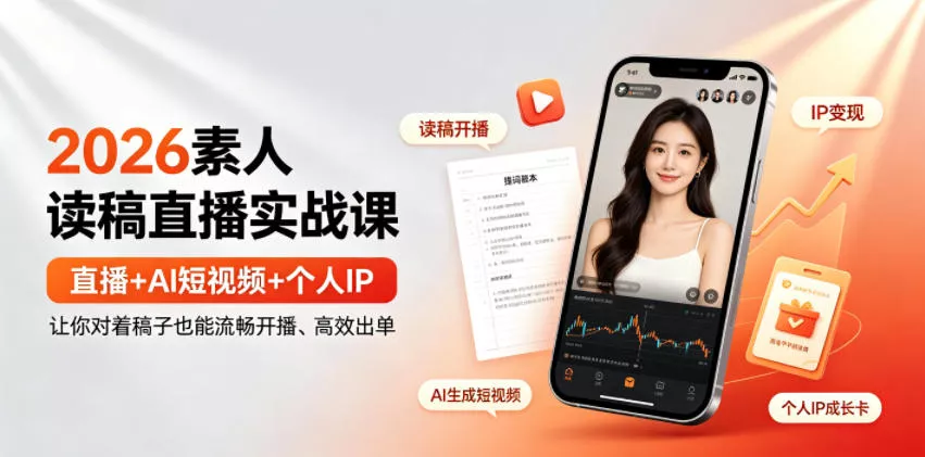 2026素人读稿直播实战课|直播+AI短视频+个人IP,让你对着稿子也能流畅开播、高效出单 2026素人读稿直播实战课|直播+AI短视频+个人IP,让你对着稿子也能流畅开播、高效出单