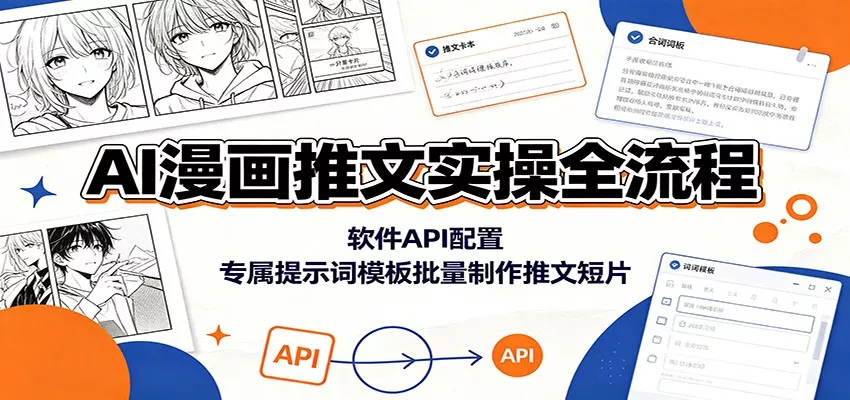 AI漫画推文实操全流程：软件API配置，专属提示词模板批量制作推文短片胖子网创胖子网创