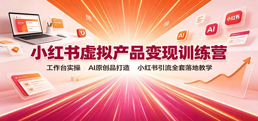 小红书虚拟产品变现训练营：工作台实操，AI原创品打造，小红书引流全套落地教学胖子网创胖子网创