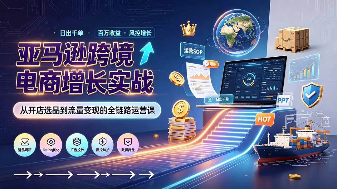 亚马逊0-1孵化特训营8期：从注册风控到稳定日出千单实战，规避审核封店风险，标准化执行流程落地胖子网创胖子网创