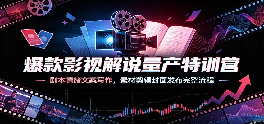 爆款影视解说量产特训营：剧本情绪文案写作，素材剪辑封面发布完整流程胖子网创胖子网创