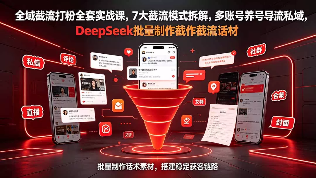 全域截流打粉全套实战课，7大截流模式拆解，多账号养号导流私域，DeepSeek批量制作截流话术素材胖子网创胖子网创