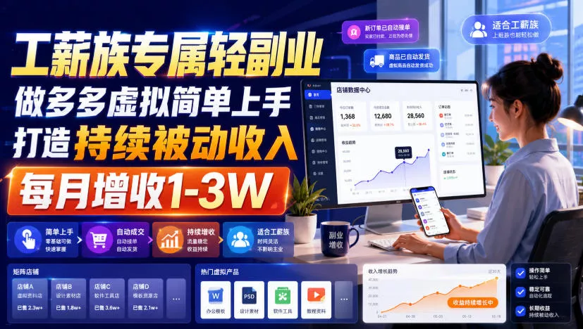 工薪族专属轻副业，做多多虚拟简单上手打造持续被动收入，每月增收1-3W【揭秘】胖子网创胖子网创