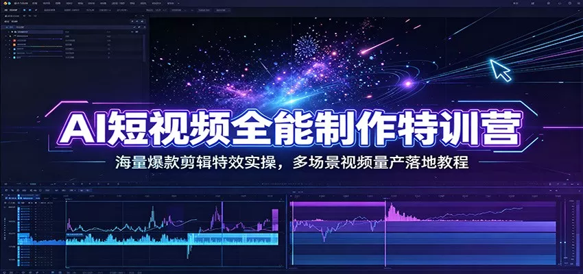 AI短视频全能制作特训营：海量爆款剪辑特效实操，多场景视频量产落地教程胖子网创胖子网创