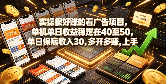 实操很好賺的看广告项目，单机单日收益稳定在40至50，单日保底收入30，多开多賺，上手就能变现【揭秘】胖子网创胖子网创
