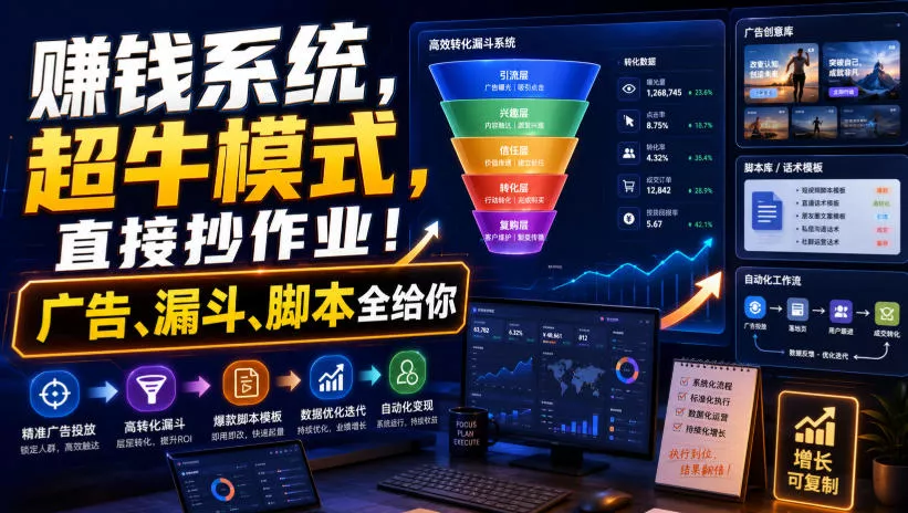 賺钱系统，超牛模式，直接抄作业！广告、漏斗、脚本全给你【原创双语字幕】胖子网创胖子网创