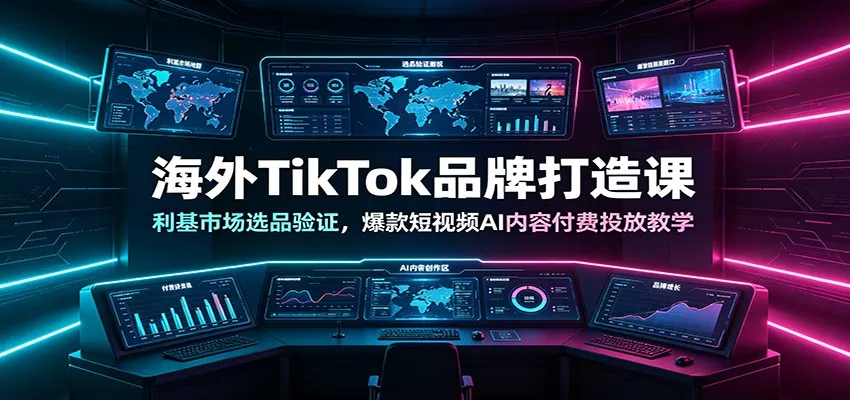 海外TikTok品牌打造课：利基市场选品验证，爆款短视频AI内容付费投放教学胖子网创胖子网创