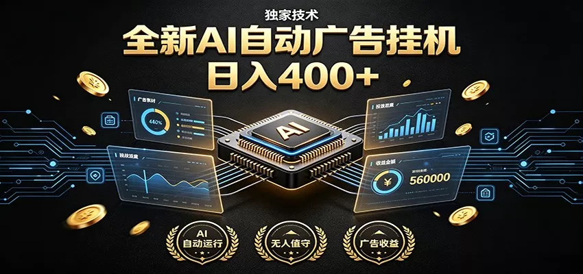 全新AI自动广告挂机 独家技术 躺赚400+ 全程无需人工值守胖子网创胖子网创