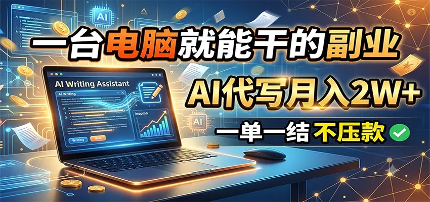 一台电脑就能干的副业，AI代写月入2W+，一单一结不压款胖子网创胖子网创