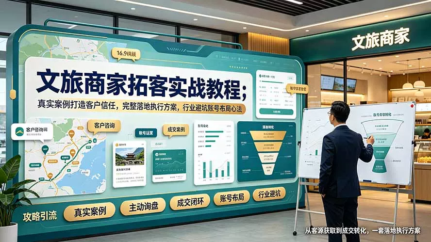 文旅商家拓客实战教程；真实案例打造客户信任，完整落地执行方案，行业避坑账号布局心法胖子网创胖子网创
