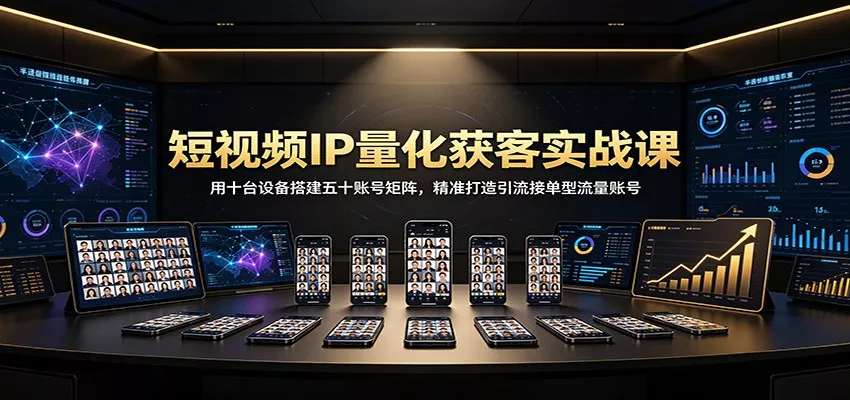 短视频IP量化获客实战课：用十台设备搭建五十账号矩阵，精准打造引流接单型流量账号胖子网创胖子网创