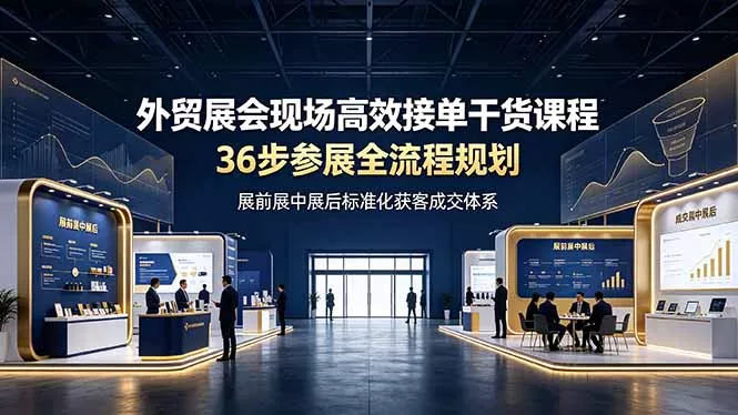 外贸展会现场高效接单干货课程，36步参展全流程规划，展前展中展后标准化获客成交体系胖子网创胖子网创