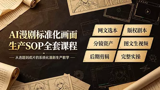 AI漫剧标准化画面生产SOP全套课程-更新，网文选本版权剧本分镜资产全覆盖，图文生视频后期剪辑完整实操教学胖子网创胖子网创