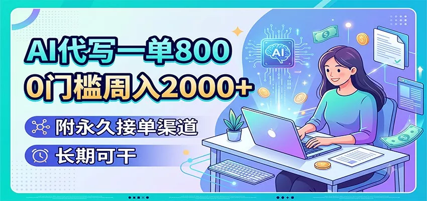 AI代写一单800，0门槛周入2000+，附永久接单渠道，长期可干胖子网创胖子网创