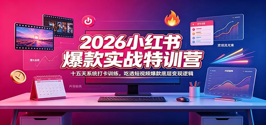 2026小红书爆款实战特训营：十五天系统打卡训练，吃透短视频爆款底层变现逻辑胖子网创胖子网创